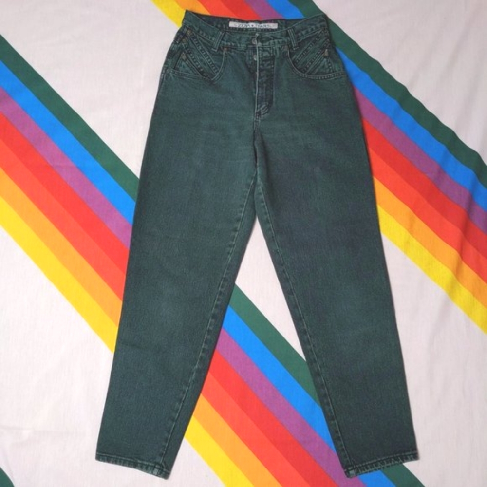 80s Green Ultra High-rise Denim Jeans by Zena Jeans